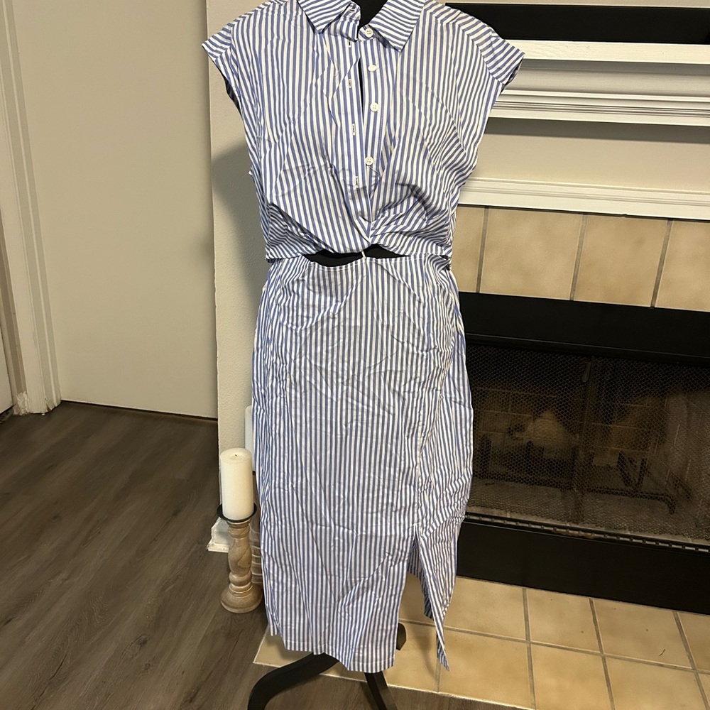 Maurices Blue and White Striped Button-Up Dress